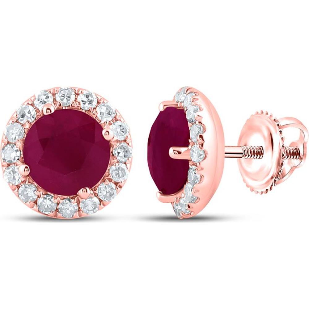 14K Rose Gold Round Ruby Halo Solitaire Earrings with Diamond Accent - 1.21 Carat Total Gemstone Weight