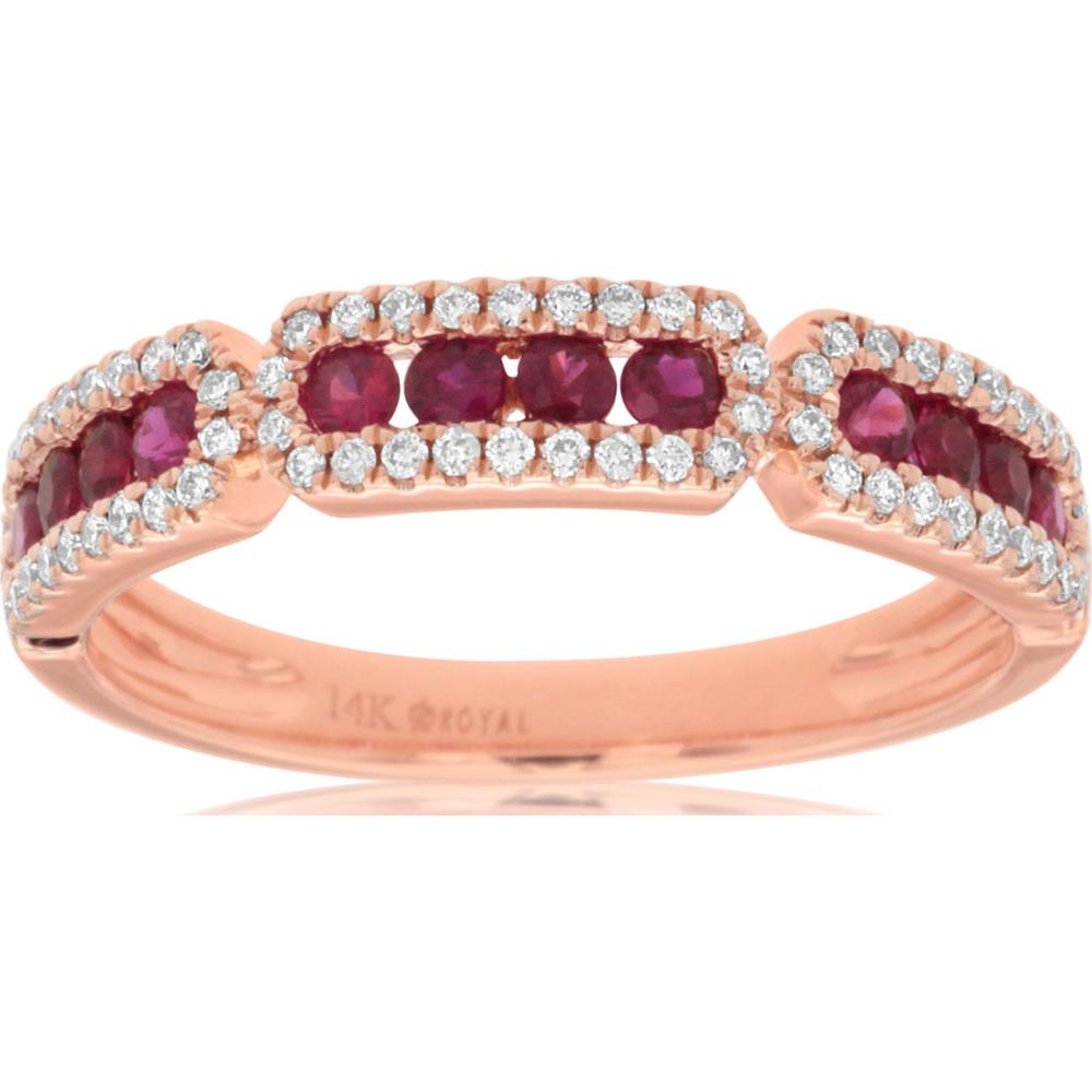 14K Rose Gold Ruby & Diamond Band Ring - 0.42 Carats Ruby & 0.20 Carats Diamond