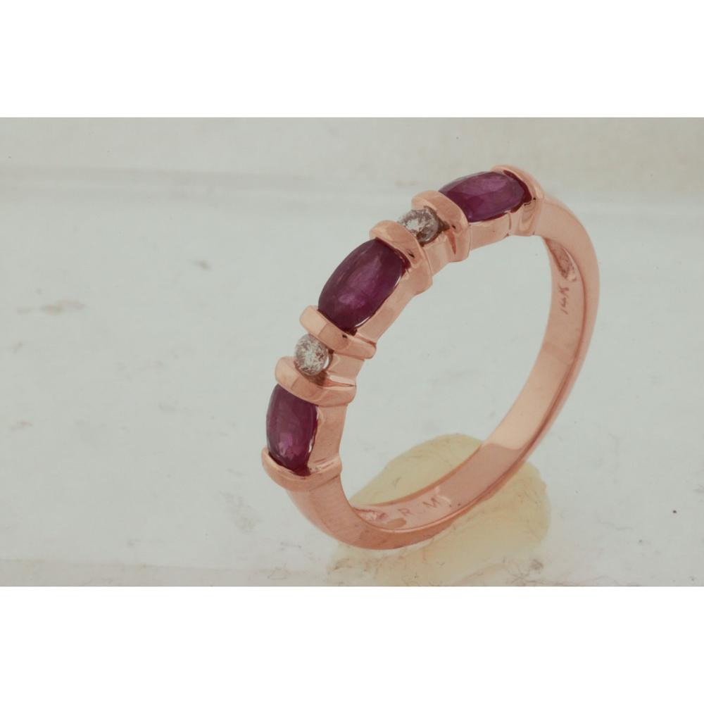 14K Rose Gold Ruby & Diamond Band with Oval Rubies - 1.10 Carats Total Gem Weight