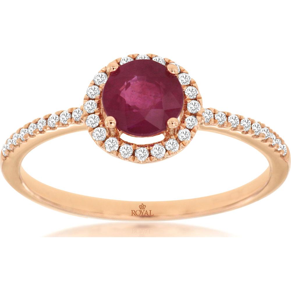 14K Rose Gold Ruby & Diamond Halo Ring - 0.47 Carats Ruby, 0.14 Carats Total Diamond Weight