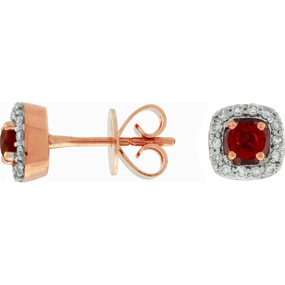 14K Rose Gold Ruby & Diamond Halo Stud Earrings - 0.35 Carats Ruby & 0.18 Carats Diamond Total Weight