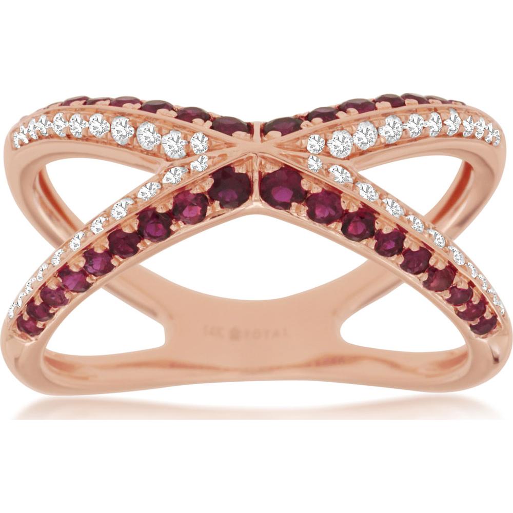 14K Rose Gold Ruby & Diamond Ring - 0.49 Carats Total Ruby Weight, 0.18 Carats Total Diamond Weight