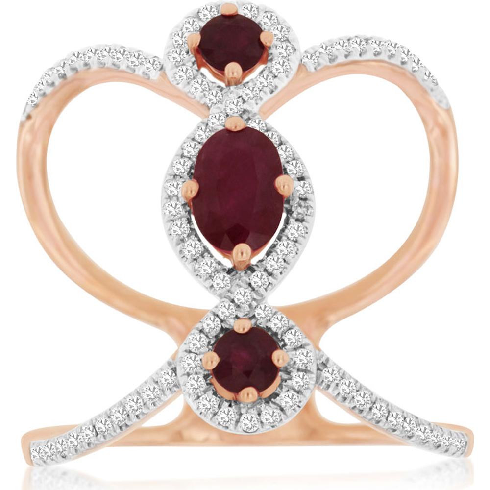 14K Rose Gold Ruby & Diamond Ring with 1.18 Carats Total Gemstone Weight