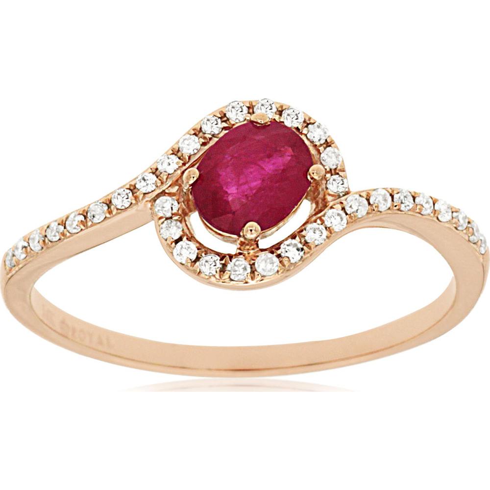14K Rose Gold Ruby & Diamond Ring with Oval Ruby - 0.40 Carats Total Ruby Weight