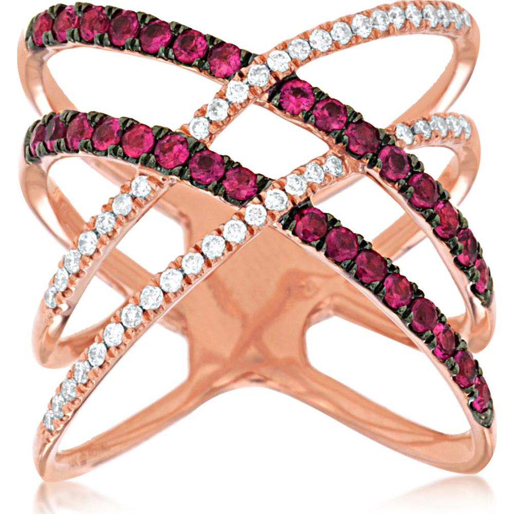 14K Rose Gold Ruby & Diamond Ring with Round Cut Rubies - 0.62 Carats Ruby Weight, 0.22 Carats Diamond Weight
