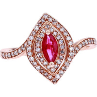 14K Rose Gold Ruby Marquise Ring with Diamond Accents - 0.50 Carat Ruby, 0.33 Carat Diamond Total Weight