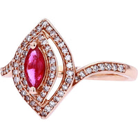 14K Rose Gold Ruby Marquise Ring with Diamond Halo - 0.50 Carat Ruby, 0.33 Carat Total Diamond Weight