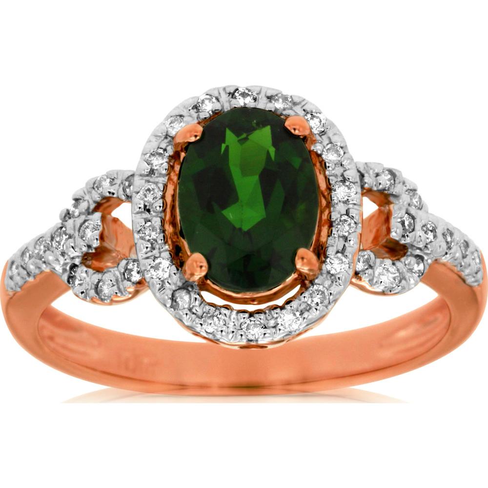 14K Rose Gold Russalite and Diamond Halo Ring with Oval Cut 1.30 Carat Russalite and 0.18 Carat Round Diamond Accents - Royal Jewelry