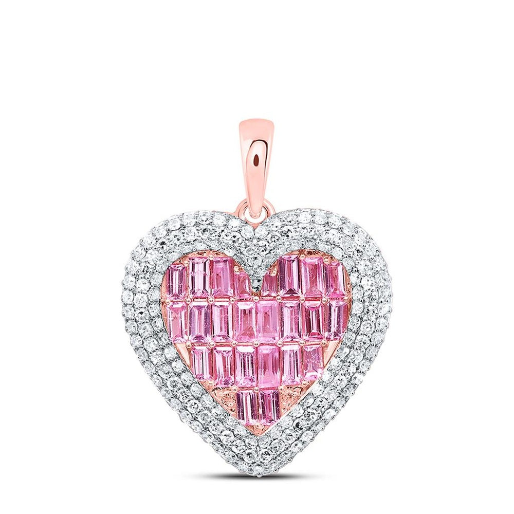 14K Rose Gold Sapphire and Diamond Heart Pendant - 2 1/2 Carat Total Gemstone Weight