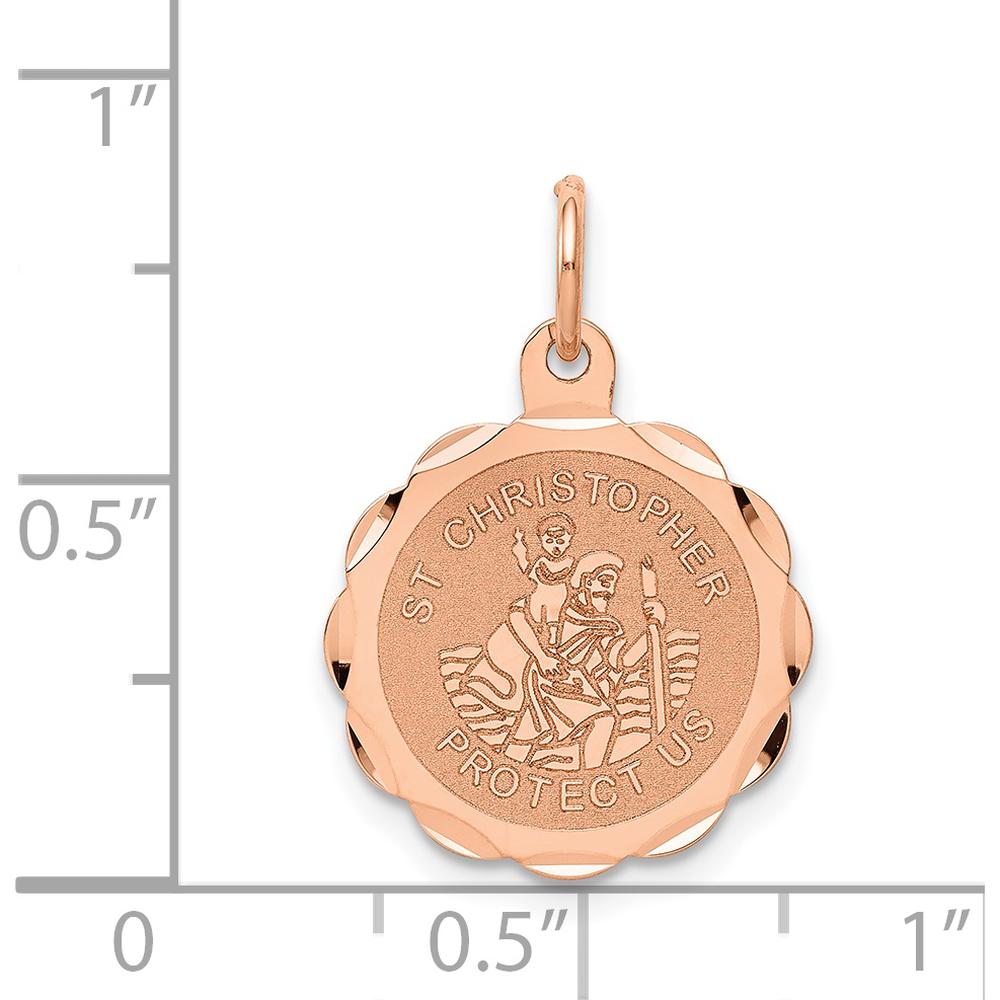 14K Rose Gold Satin and Polished Saint Christopher Medal with Scalloped Edge - 22.75mm by Oro Pregiato