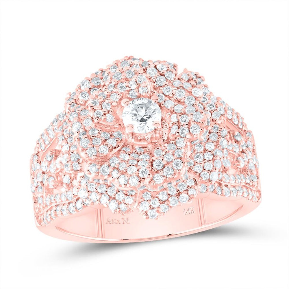 14K Rose Gold Sculptural Rose Ring with Natural Diamonds - 1 3/8 Carat Total Diamond Weight