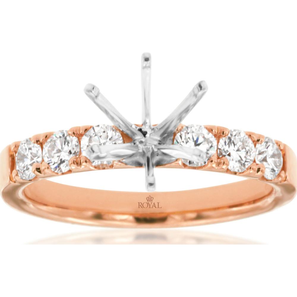 14K Rose Gold Semi-Mount Ring with Prong-Set Round Diamond Accents - 0.65 Carat Total Diamond Weight - Royal Jewelry