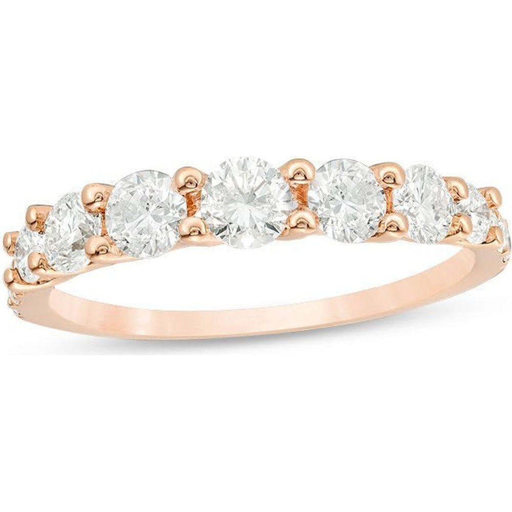 14K Rose Gold Shared-Prong Set Round Diamond Wedding Band - 1.06 Carat Total Diamond Weight by Auriventus