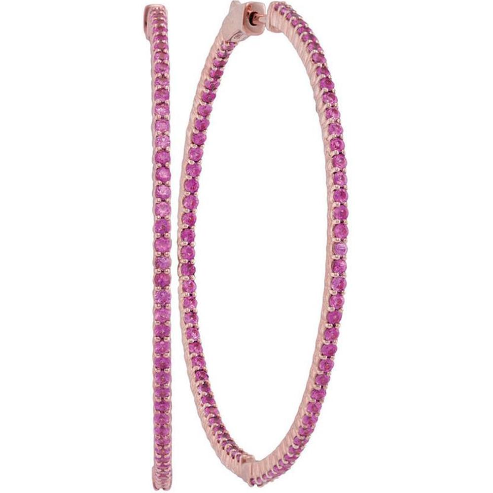 14K Rose Gold Slender Hoop Earrings with 3.46 Carat Round Natural Pink Sapphires