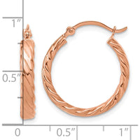 14K Rose Gold Small Patterned Hoop Earrings - 3mm Thick by 0