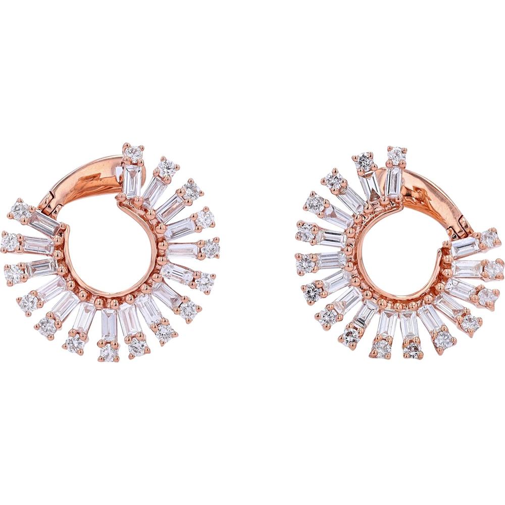 14K Rose Gold Spiral Design Earrings with 1.50 Carat Total Diamond Weight