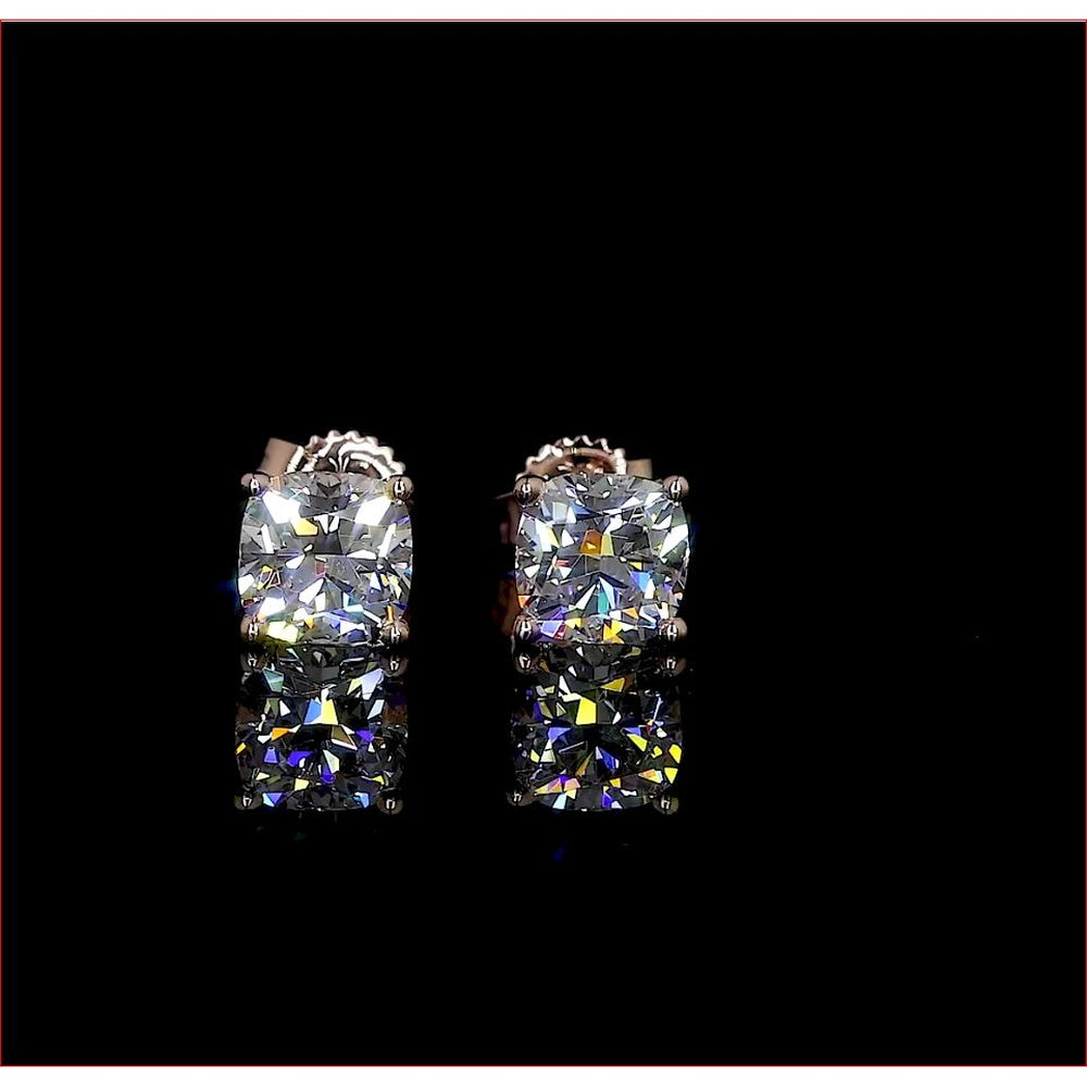 14K Rose Gold Square Cushion Cut Lab Diamond Stud Earrings - 1.49 Carat Total Weight, E-F Color VS2 Clarity, North-South Four Prong Setting - Covaloro Fine Jewelry