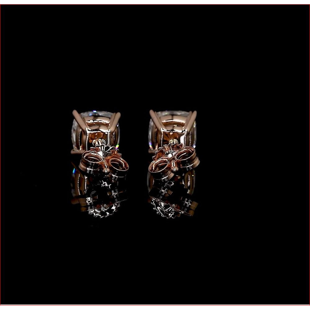 14K Rose Gold Square Cushion Cut Lab Diamond Stud Earrings - 1.49 Carat Total Weight, E-F Color VS2 Clarity, North-South Four Prong Setting - Covaloro Fine Jewelry