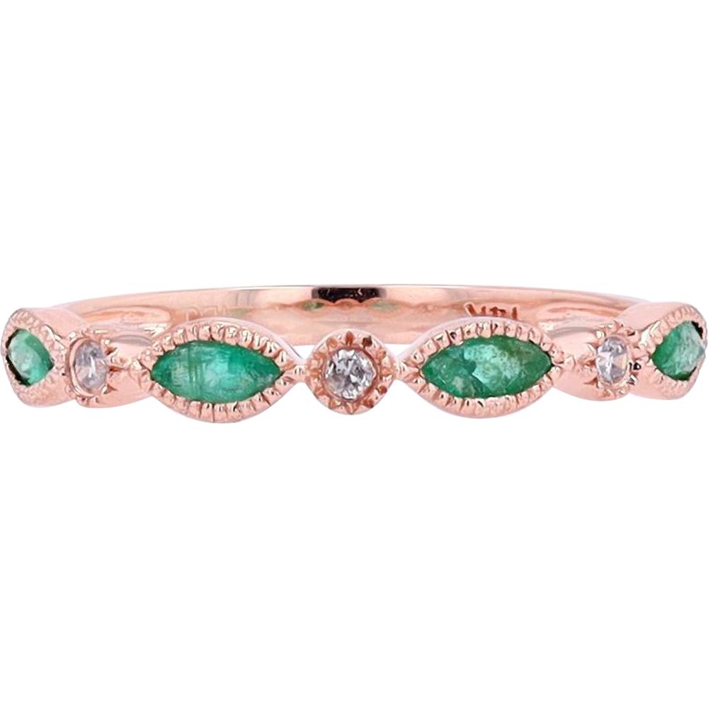 14K Rose Gold Stackable Band with Marquis-Cut Emeralds and Diamond Accents