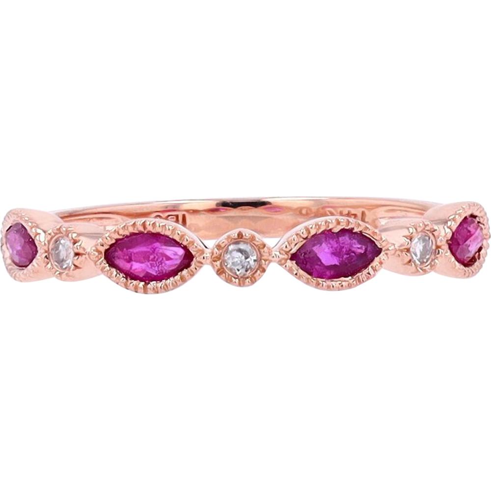 14K Rose Gold Stackable Band with Rubies and Diamonds - 0.04 Carat Total Diamond Weight