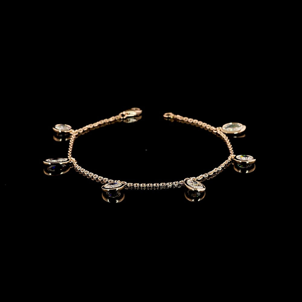 14K Rose Gold Station Bracelet with Bezel Set Rose Cut Oval Lab Diamonds - 3.49 Carat Total Diamond Weight - Covaloro Fine Jewelry