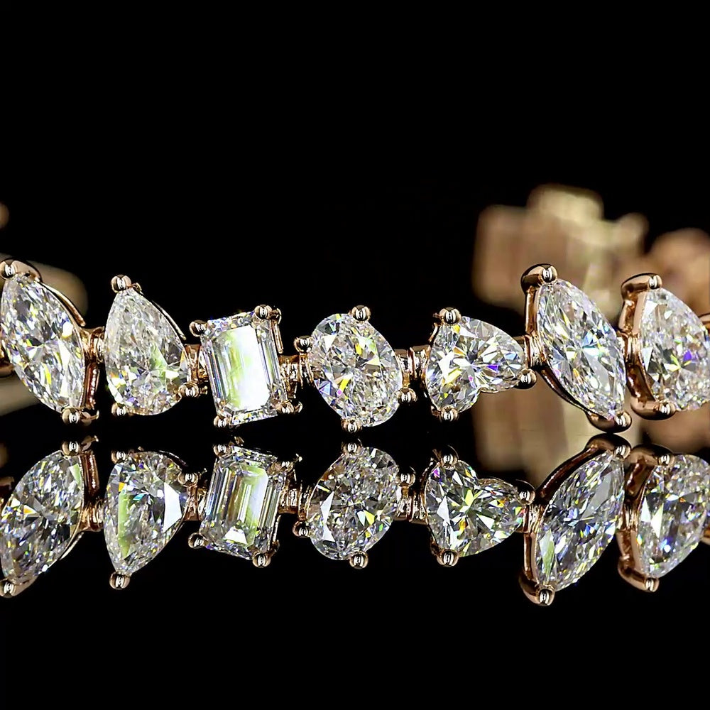 14K Rose Gold Station Bracelet with Mixed Marquise, Oval, Pear, and Emerald Cut Lab Diamonds - 6.42 Carats Total Diamond Weight - Covaloro Fine Jewelry