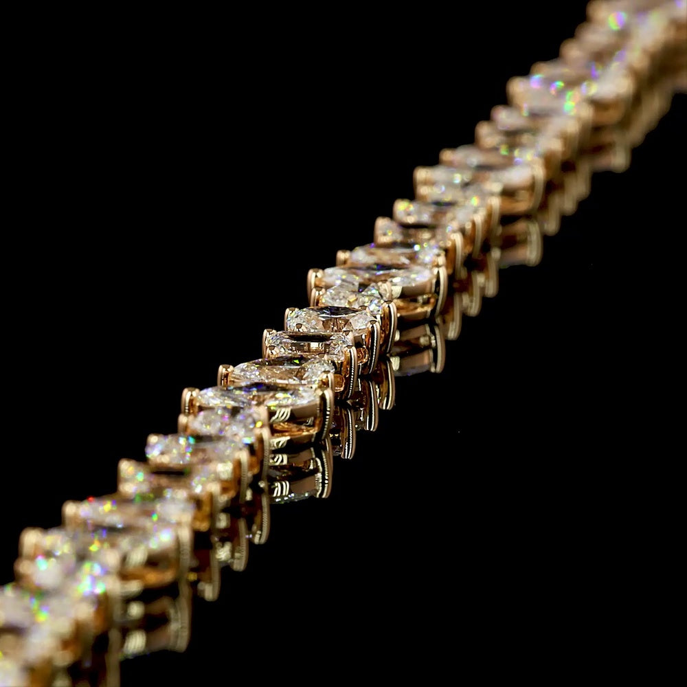 14K Rose Gold Station Bracelet with Mixed Marquise, Oval, Pear, and Emerald Cut Lab Diamonds - 6.42 Carats Total Diamond Weight - Covaloro Fine Jewelry
