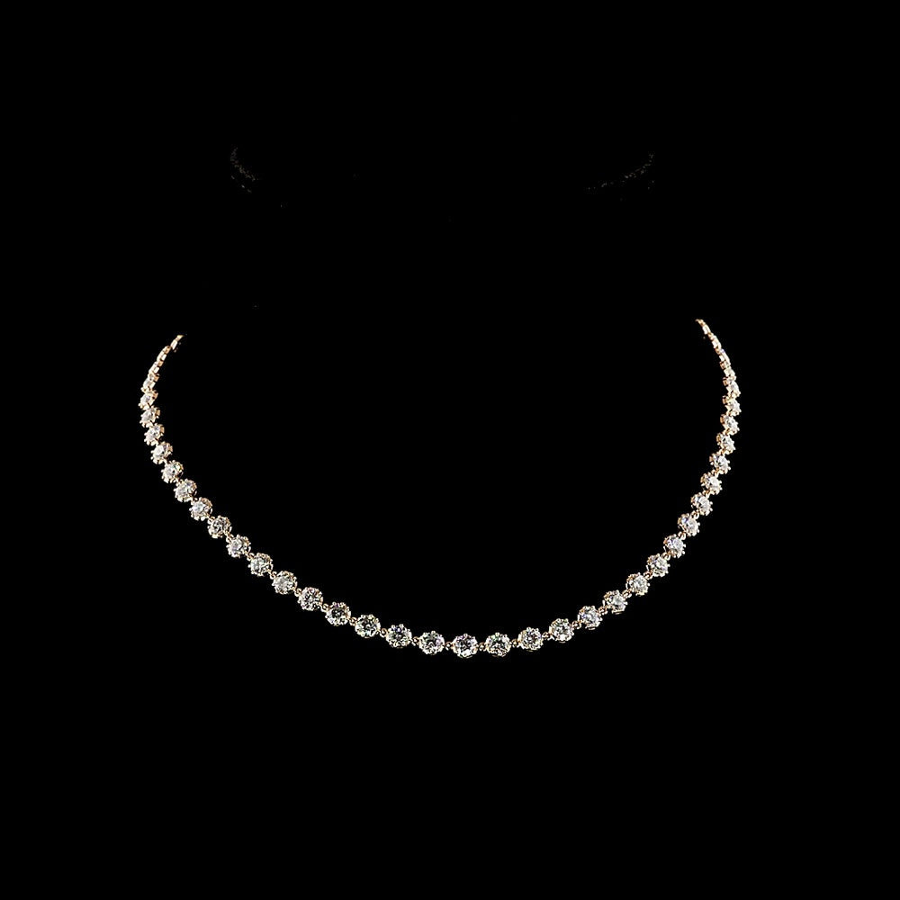 14K Rose Gold Station Necklace with 55 Round Bezel-Prong Set Lab Diamonds - 8.24 Carat Total Weight, E-F Color VS Clarity - Covaloro Fine Jewelry