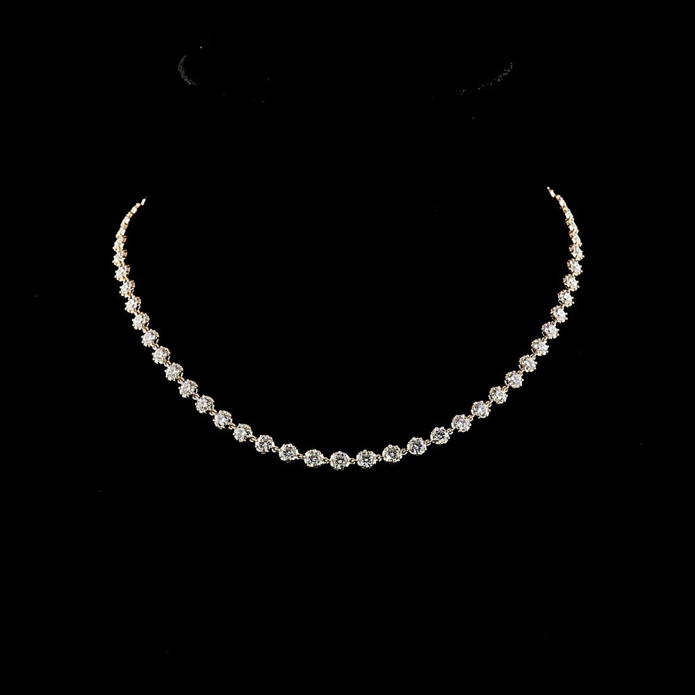 14K Rose Gold Station Necklace with 55 Round Cut Lab Diamonds in Bezel-Prong Settings - 8.01 Carats Total Diamond Weight - Covaloro Fine Jewelry