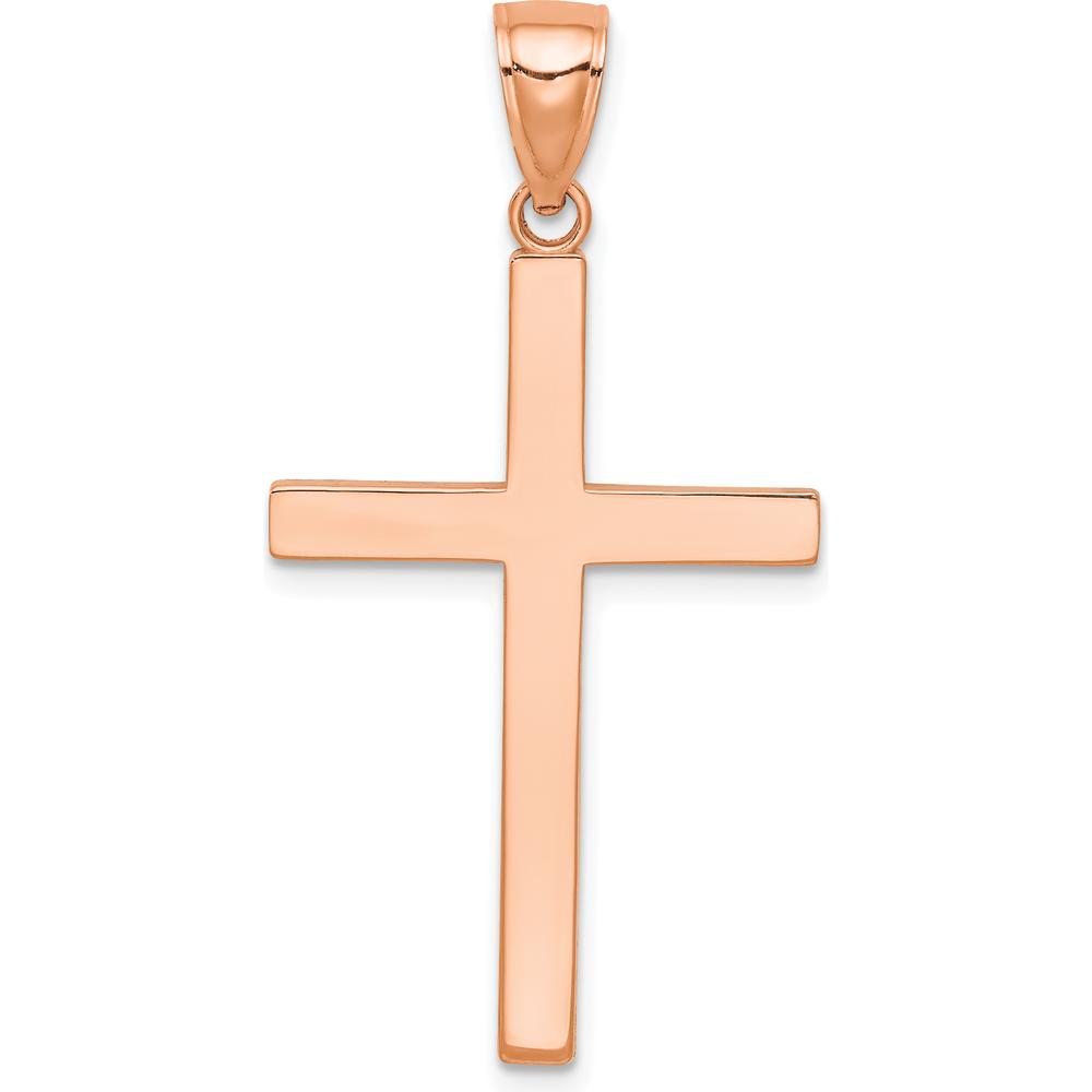 14K Rose Gold Stick Cross Pendant - 38mm Length, Reversible Design by Oro Pregiato