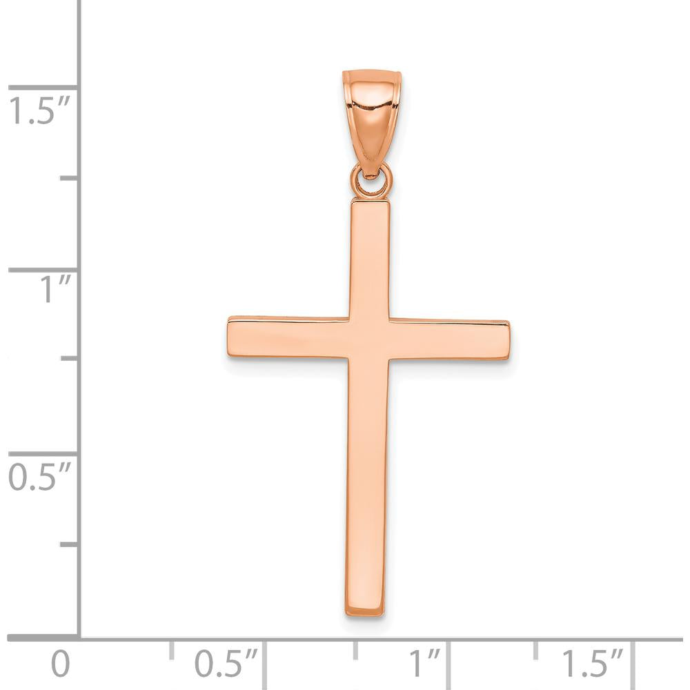 14K Rose Gold Stick Cross Pendant - 38mm Length, Reversible Design by Oro Pregiato