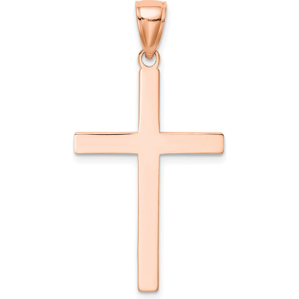 14K Rose Gold Stick Cross Pendant - 38mm Length, Reversible Design by Oro Pregiato