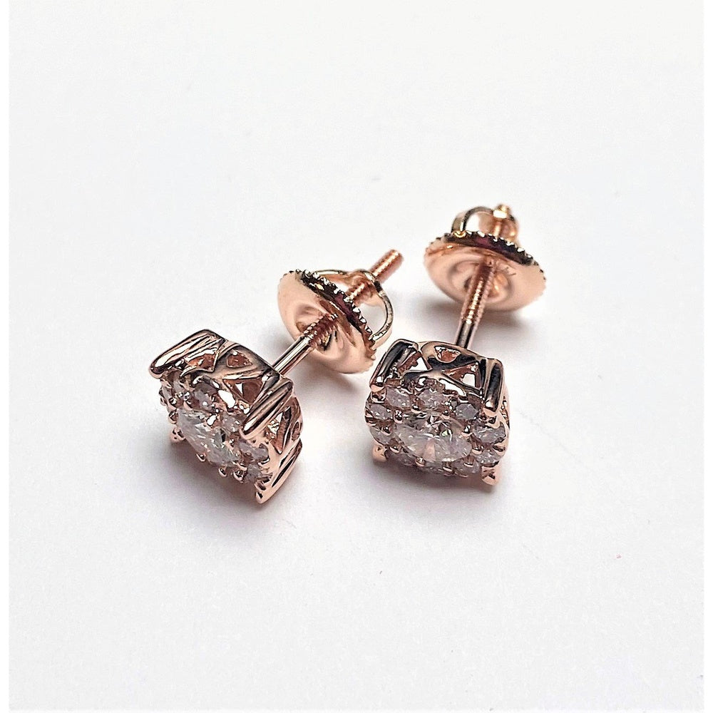 14K Rose Gold Stud Earrings with Milgrain-Set Cluster Round Diamonds - 0.75 Carat Total Diamond Weight by Auriventus
