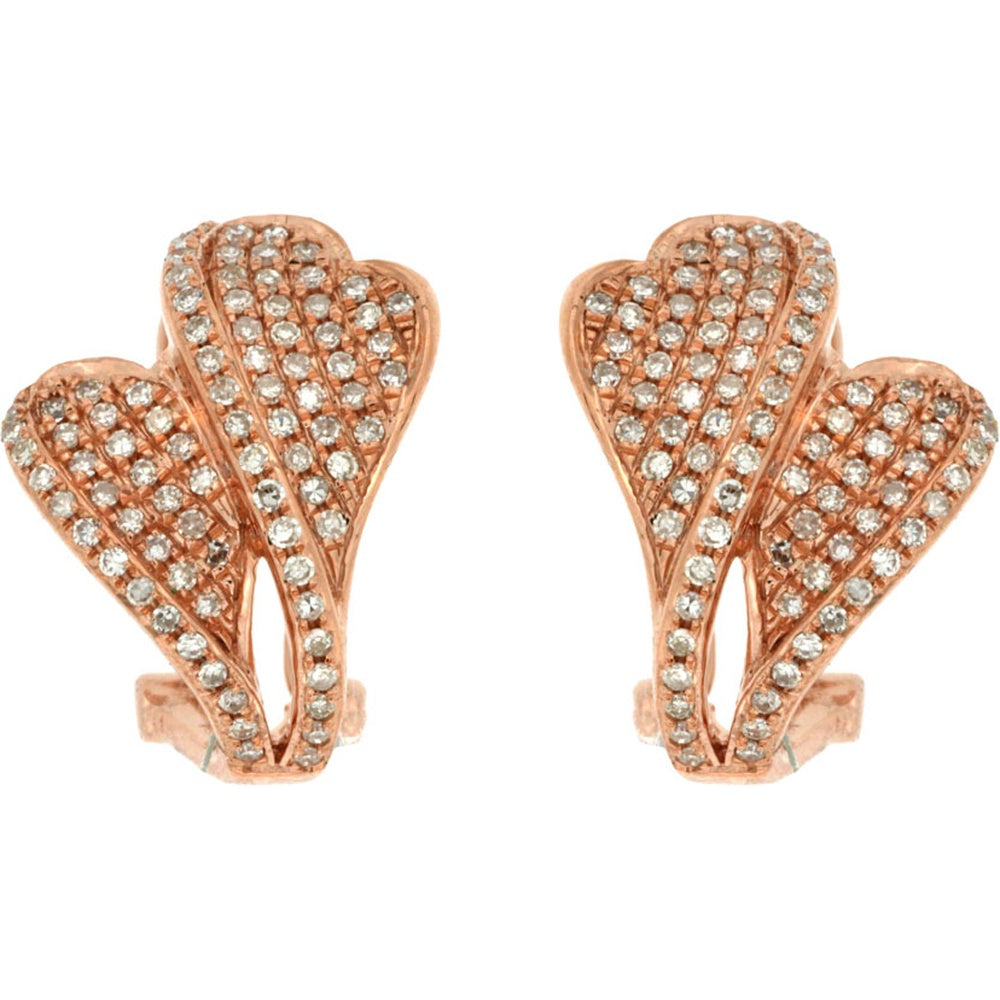 14K Rose Gold Swirling Double-Heart Earrings with Pavé-Set Round Diamonds - 0.65 Carat Total Diamond Weight - Royal Jewelry
