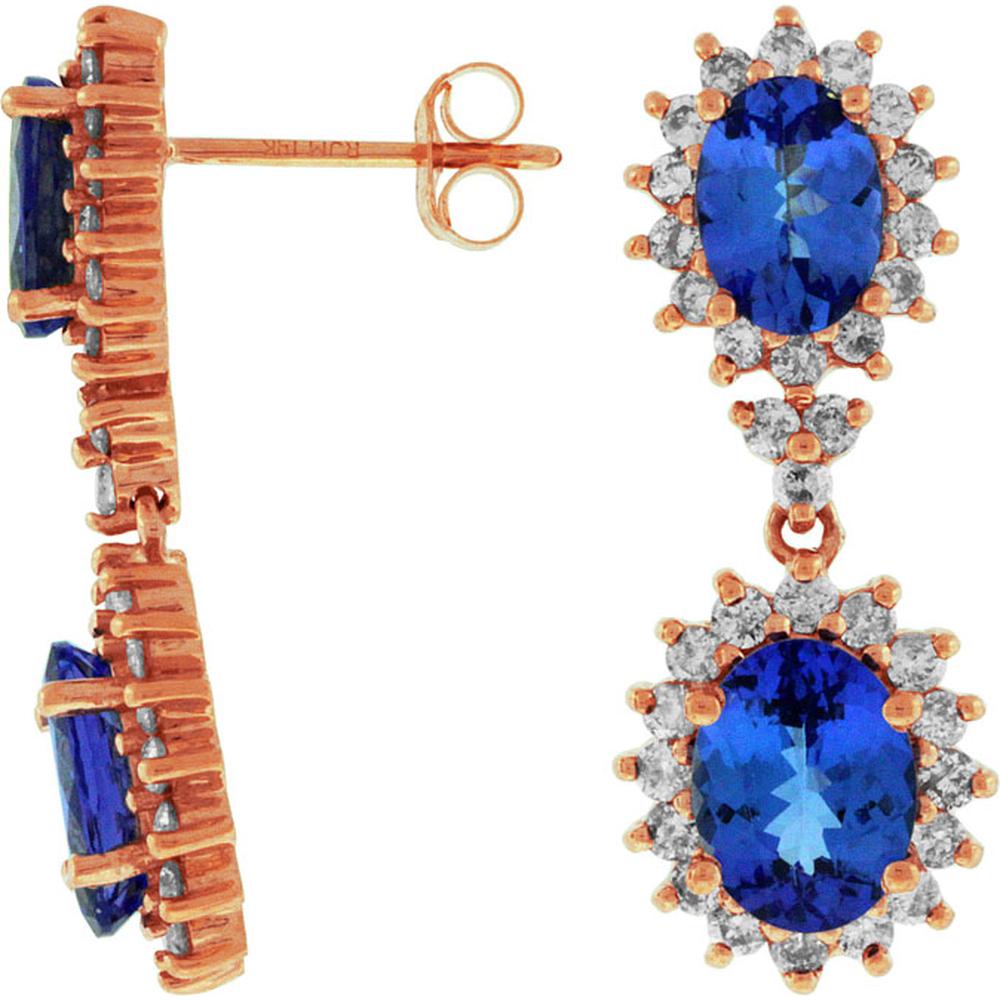 14K Rose Gold Tanzanite & Diamond Drop Earrings - 5.60 Carats Total Tanzanite Weight, 0.60 Carats Total Diamond Weight