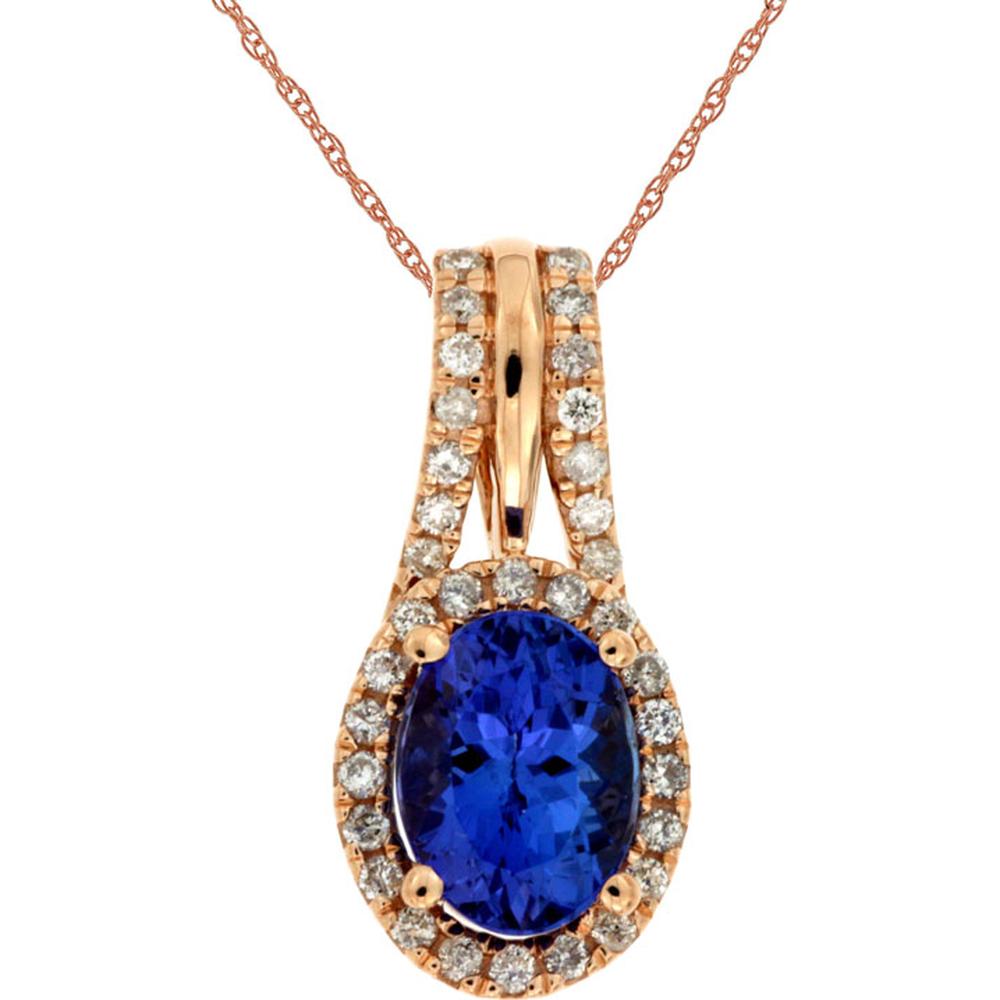 14K Rose Gold Tanzanite & Diamond Pendant - 1.30 Carats Tanzanite, 0.24 Carats Total Diamond Weight
