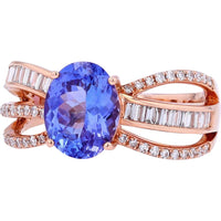 14K Rose Gold Tanzanite Oval Ring with Diamond Accents - 1.71 Carat Tanzanite, 0.35 Carat Total Diamond Weight