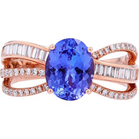 14K Rose Gold Tanzanite Oval Ring with Diamond Accents - 1.71 Carat Tanzanite, 0.35 Carat Total Diamond Weight