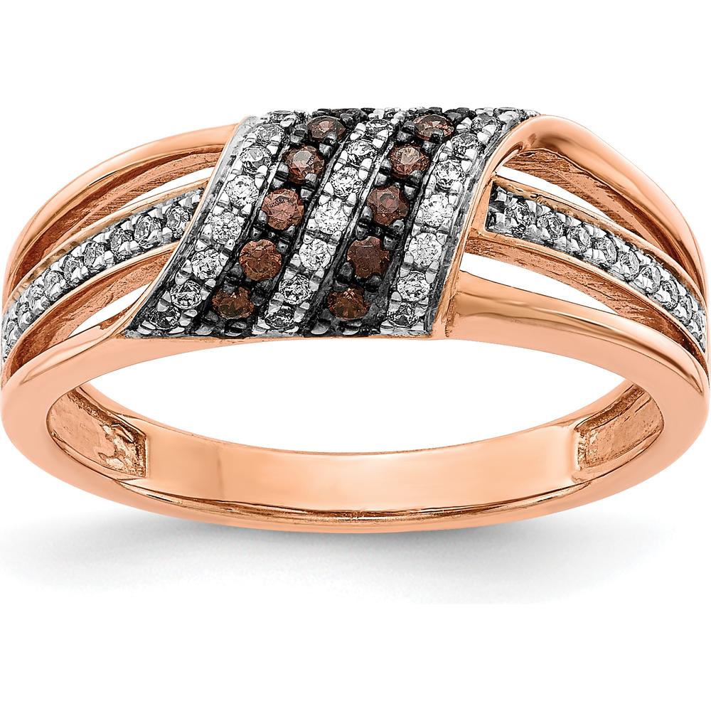 14K Rose Gold Tapered Band Ring with White and Champagne Diamonds - 0.46 Carat Total Diamond Weight by 0