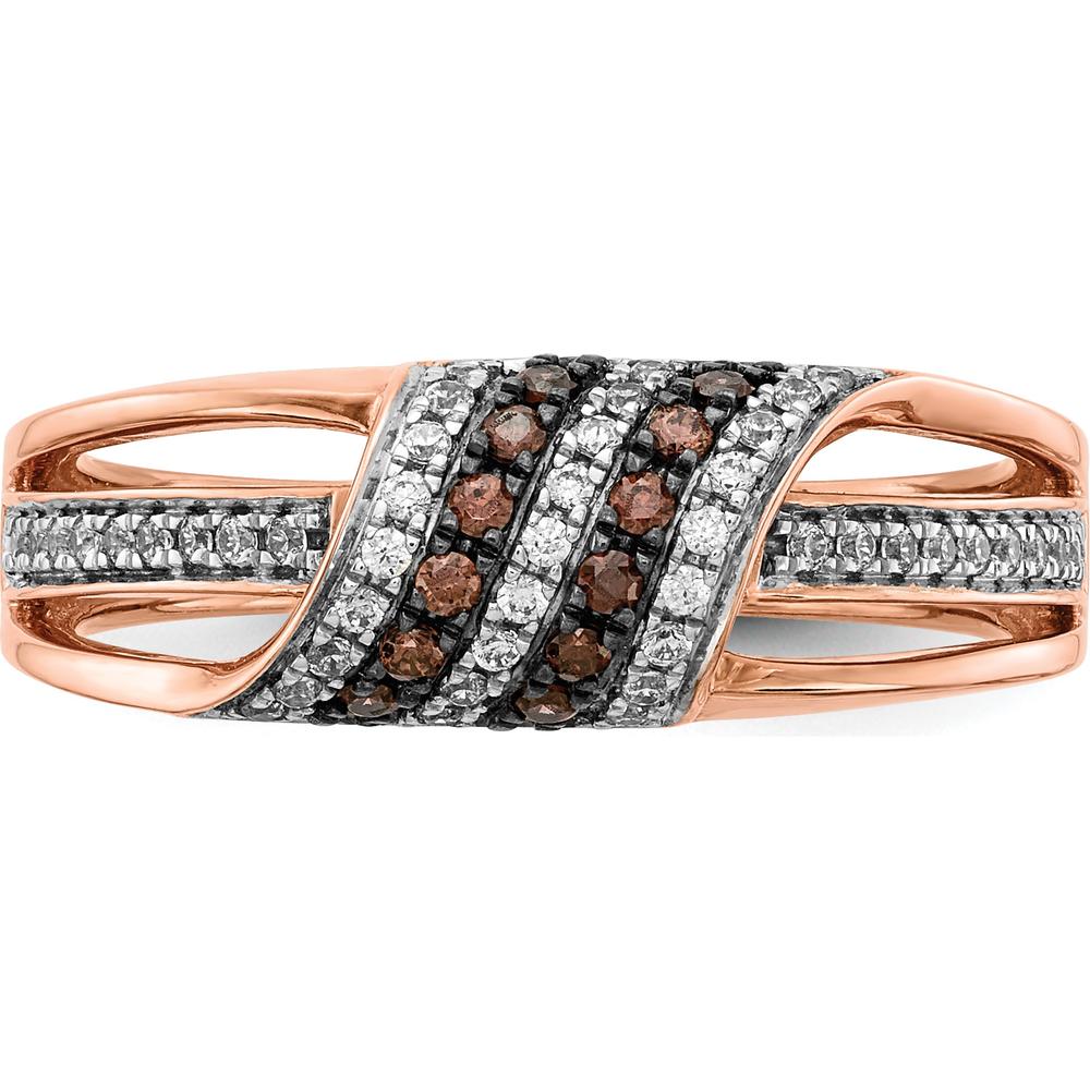 14K Rose Gold Tapered Band Ring with White and Champagne Diamonds - 0.46 Carat Total Diamond Weight by 0