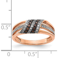 14K Rose Gold Tapered Band Ring with White and Champagne Diamonds - 0.46 Carat Total Diamond Weight by 0