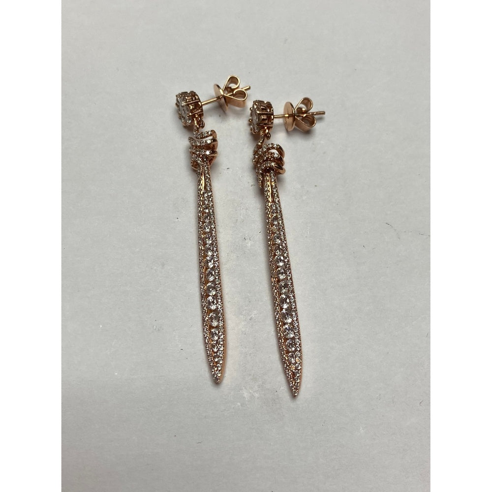 14K Rose Gold Tapered Dangle Earrings with Pavé Set Round Diamonds - 2.70 Carat Total Diamond Weight by Auriventus