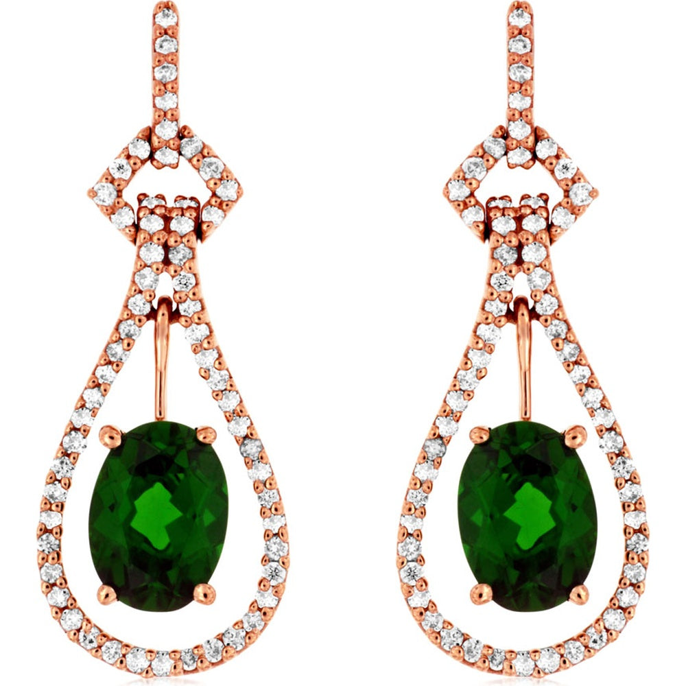 14K Rose Gold Teardrop Drop Earrings with Oval Russalite and Round Diamond Halo - 1.90 Carat Total Russalite Weight and 0.34 Carat Total Diamond Weight - Royal Jewelry