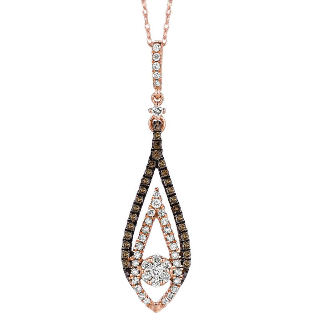 14K Rose Gold Teardrop Halo Pendant with White and Mocha Diamond Cluster - 0.45 Carat Total Diamond Weight - Royal Jewelry