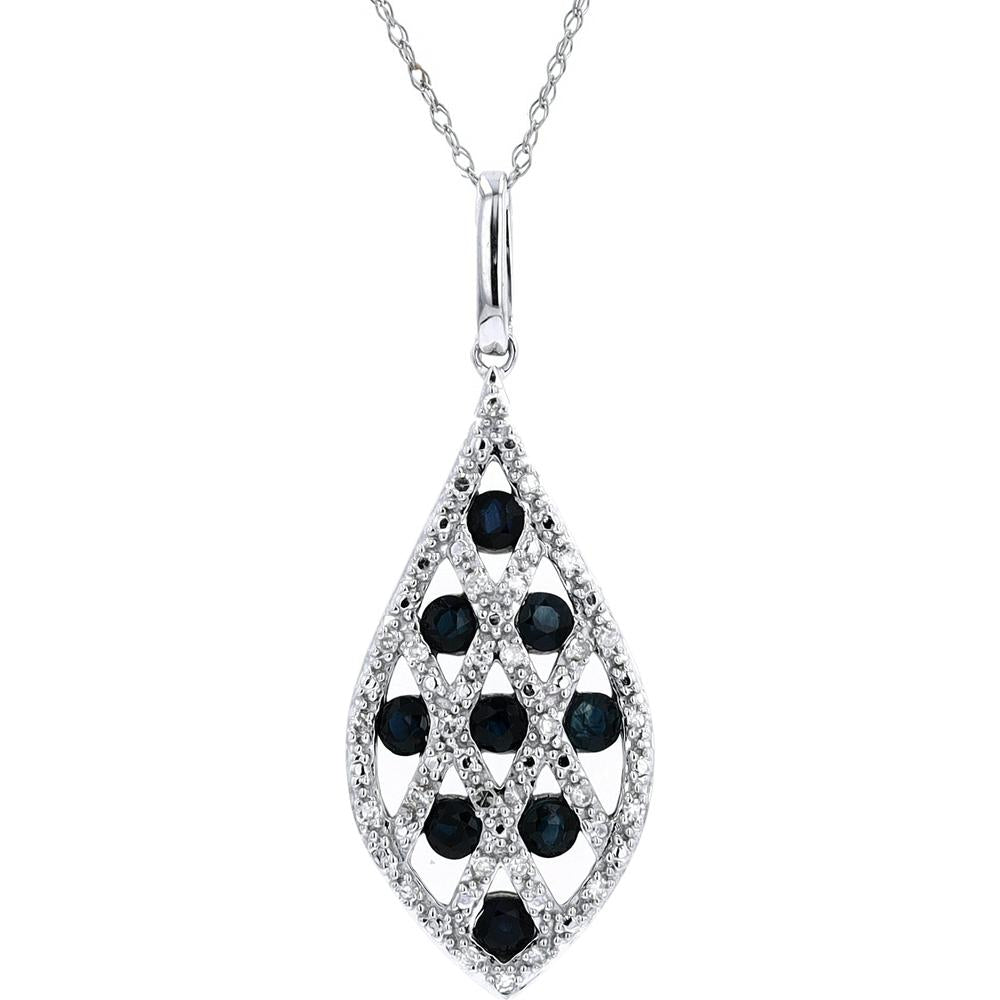 14K Rose Gold Teardrop Pendant with Sapphires and Diamond Accents - 0.12 Carats Total Diamond Weight