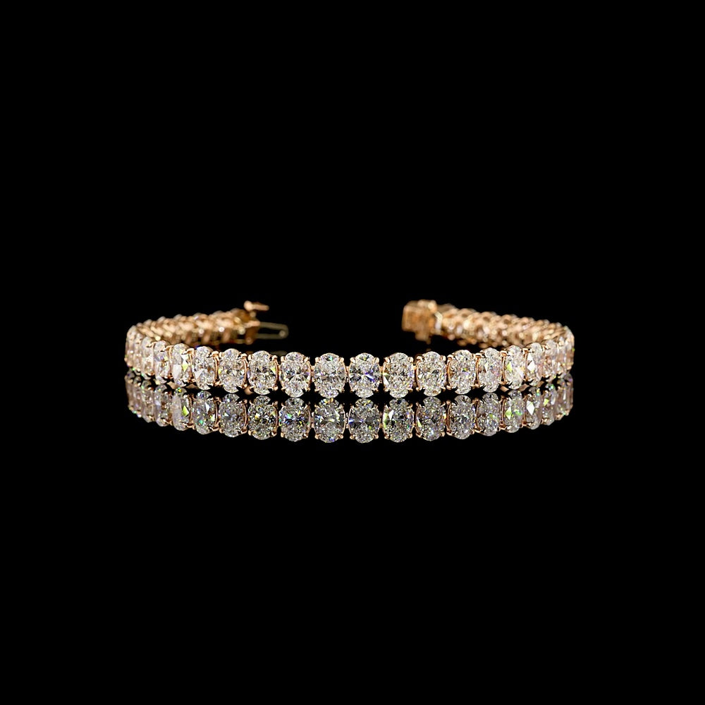 14K Rose Gold Tennis Bracelet with 38 Prong-Set Oval Cut Lab Diamonds - 14.01 Carat Total Weight, E-F Color, VS1 Clarity - Covaloro Fine Jewelry