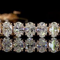 14K Rose Gold Tennis Bracelet with 38 Prong-Set Oval Cut Lab Diamonds - 14.01 Carat Total Weight, E-F Color, VS1 Clarity - Covaloro Fine Jewelry