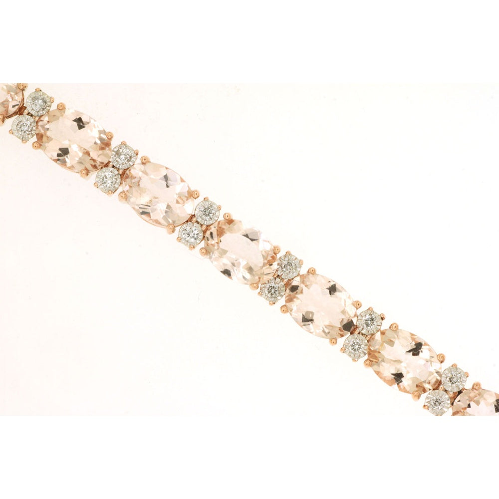 14K Rose Gold Tennis Bracelet with Alternating Oval Morganite and Round Diamonds - 13.40 Carat Morganite and 0.50 Carat Diamond Total Weight - Royal Jewelry
