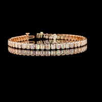 14K Rose Gold Tennis Bracelet with Bezel Set Emerald Cut Lab Diamonds - 7.16 Carats Total Diamond Weight - Covaloro Fine Jewelry