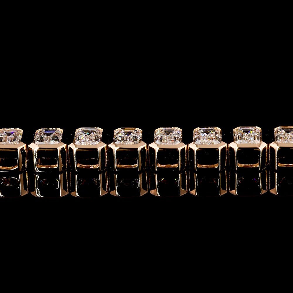 14K Rose Gold Tennis Bracelet with Bezel Set Emerald Cut Lab Diamonds - 7.16 Carats Total Diamond Weight - Covaloro Fine Jewelry